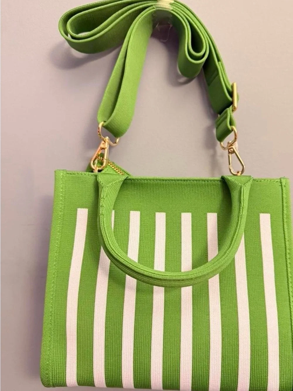 kate spade Green and White Striped Canvas Crossbody Tote - Picture 2 of 4